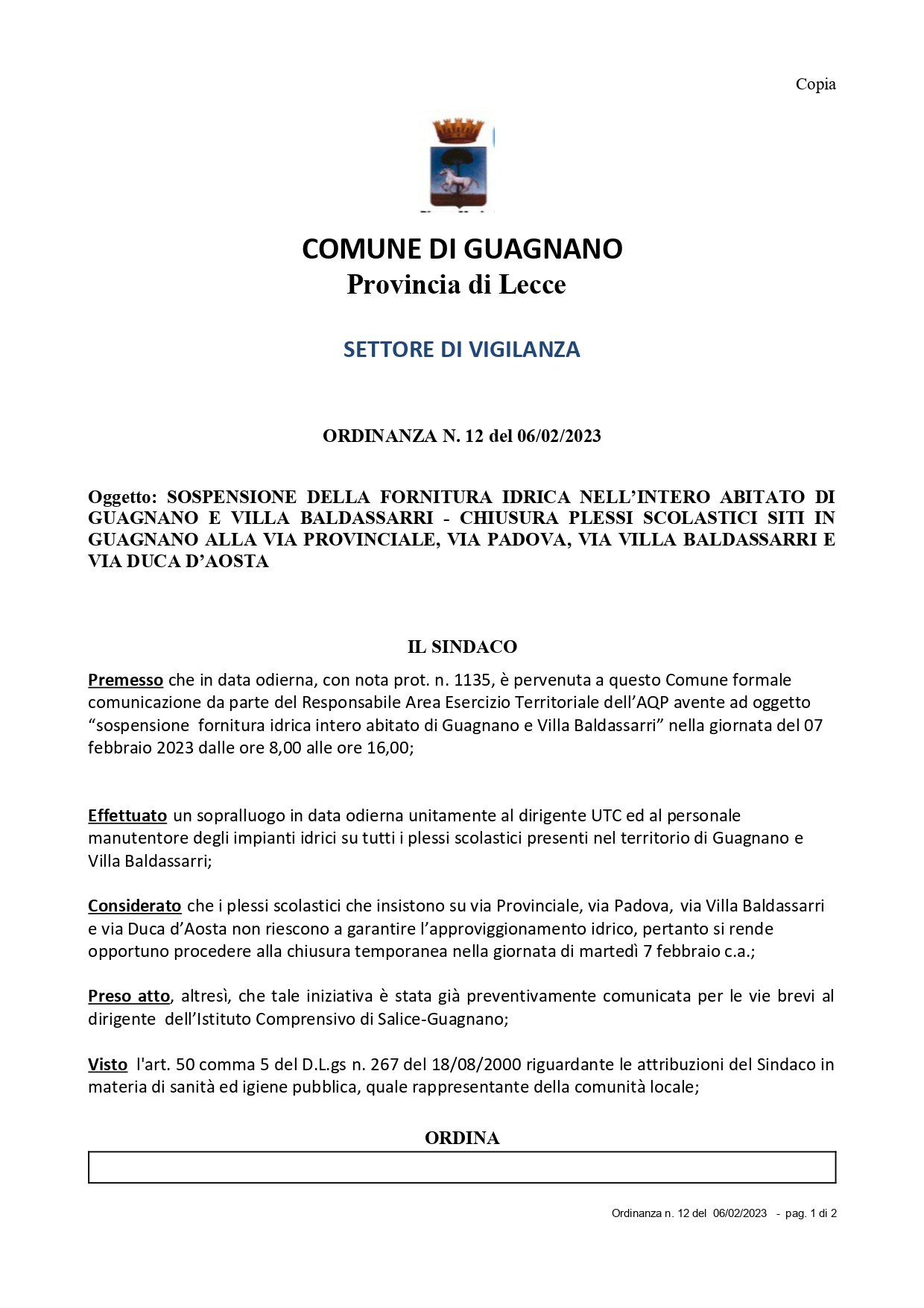 Ordinanza n. 12 page 0001