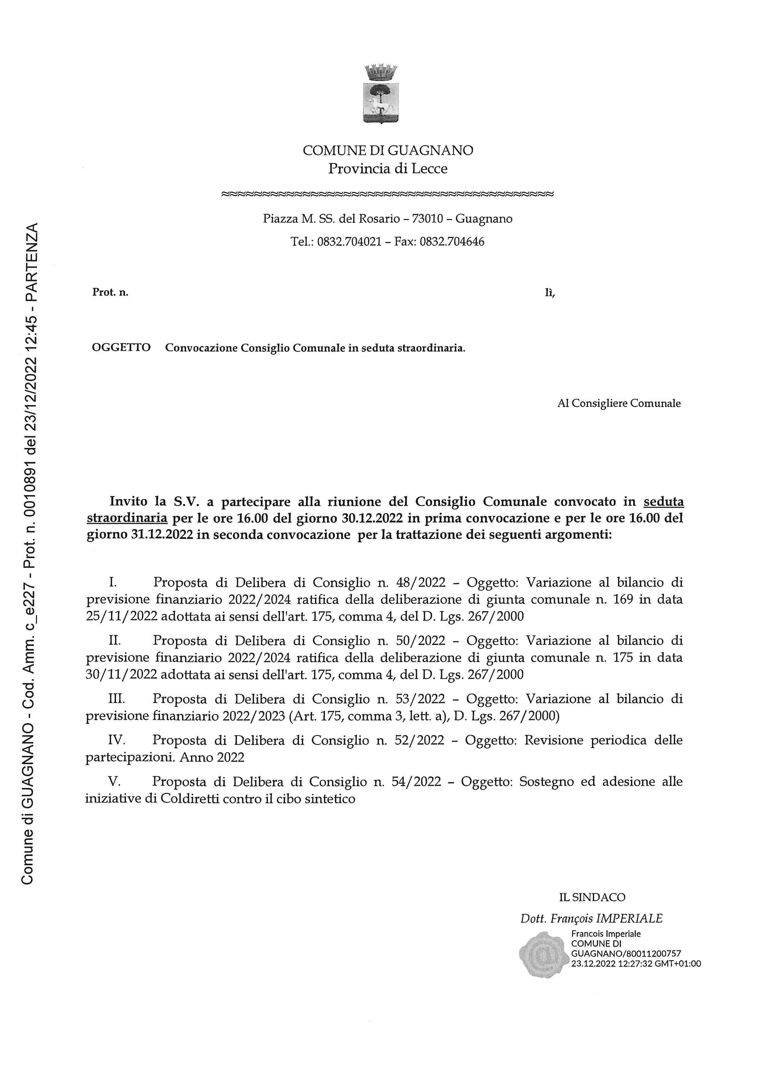 convocazione consiglio 30 dicembre 2022