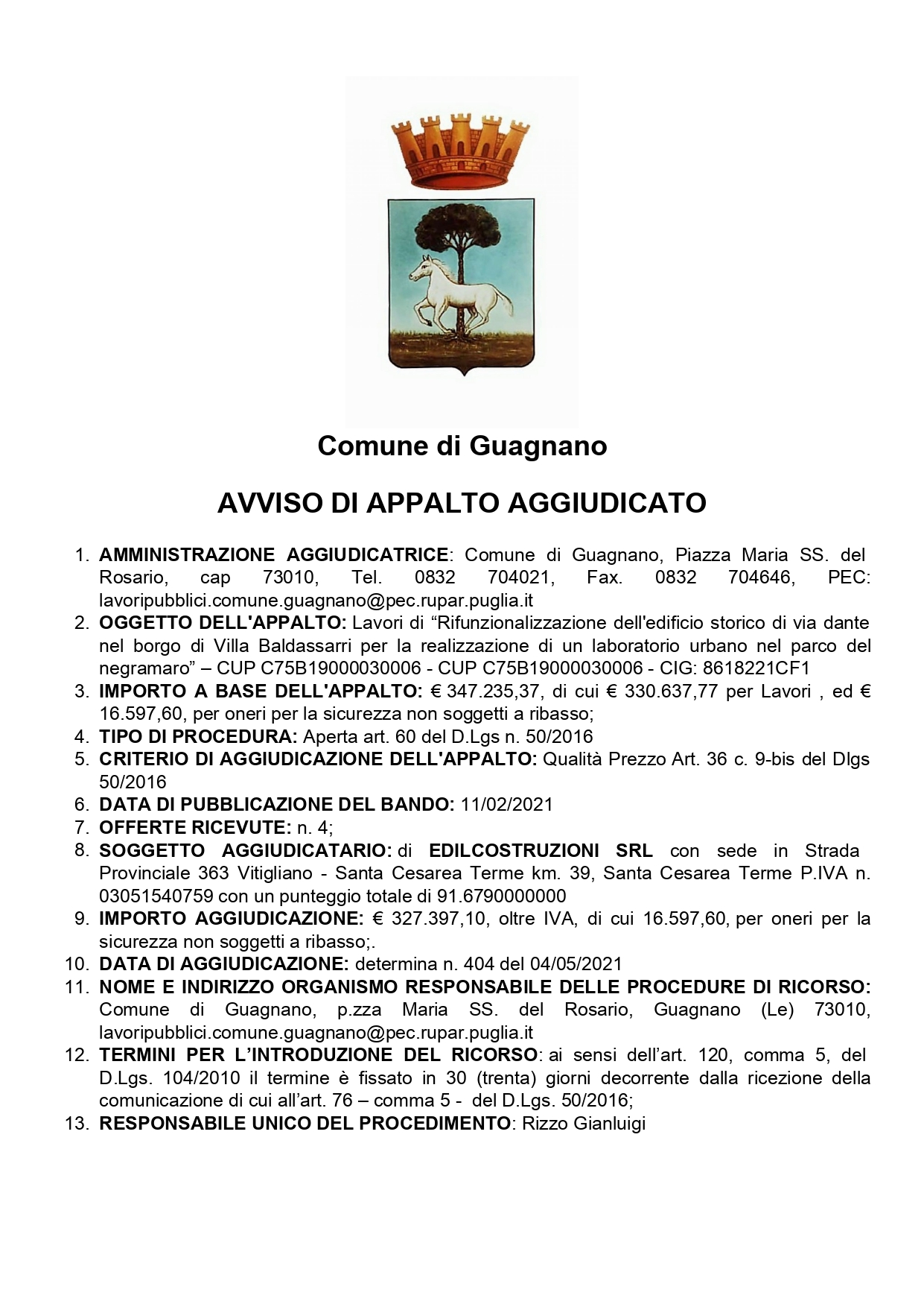 Avviso di appalto aggiudicato page 0002