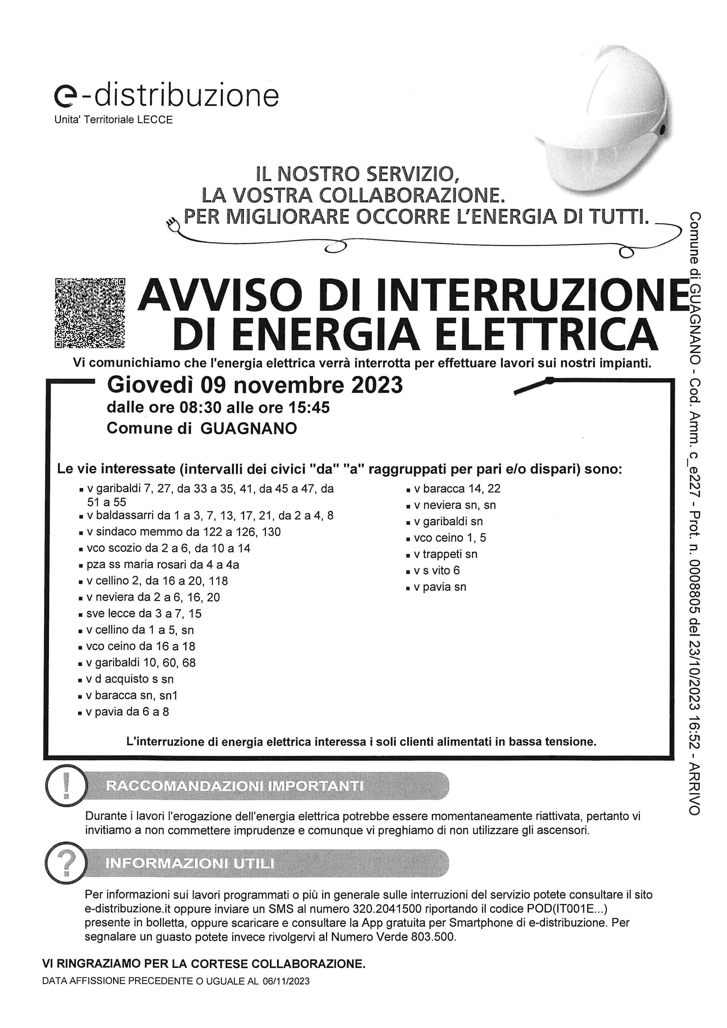 interruzione energia 9 nov