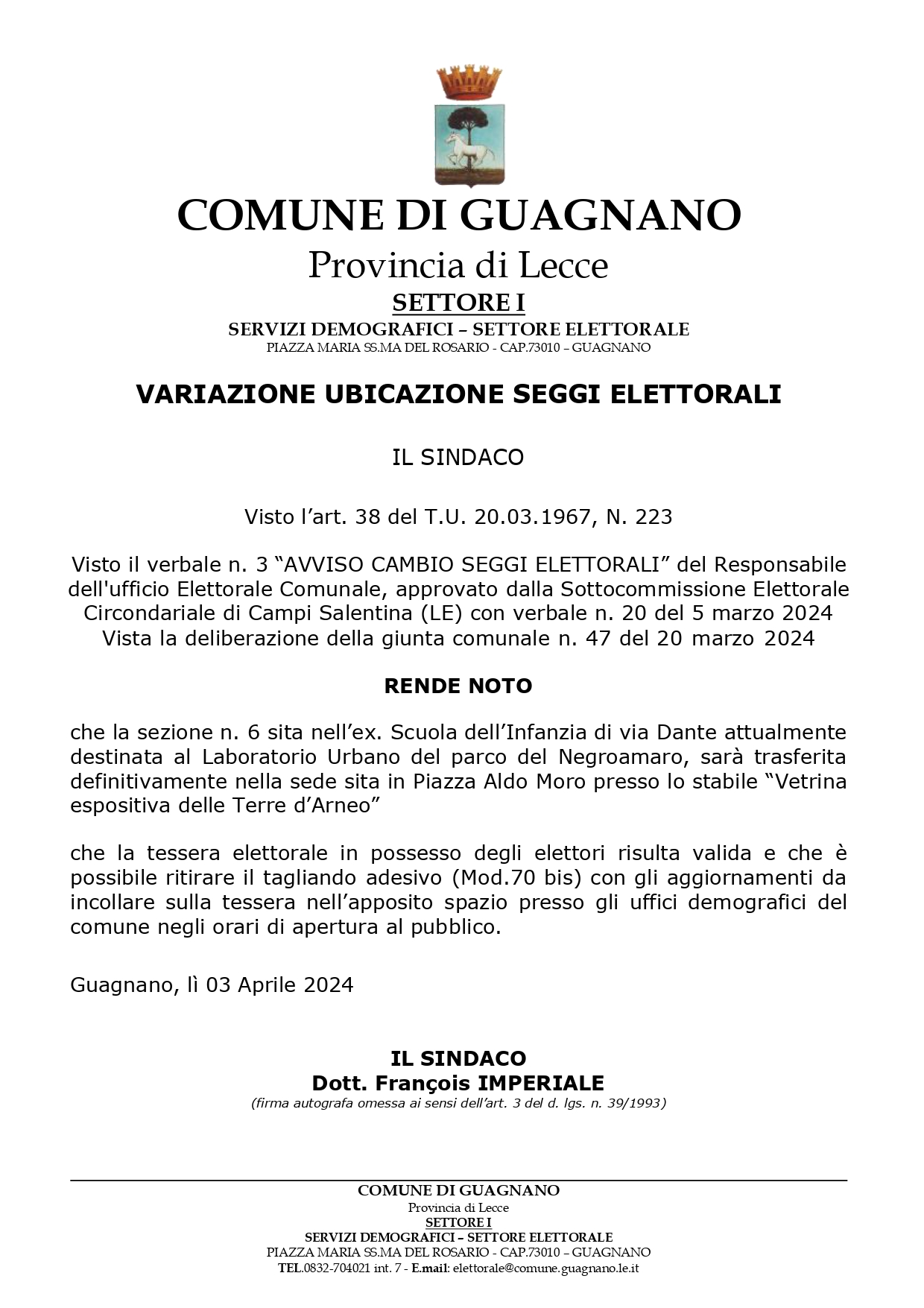 manifesto varizione ubicazione seggi elettorali page 0001